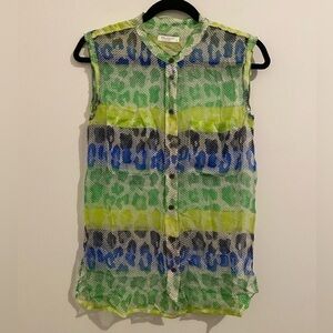 Equipment Silk Multicolor Animal Print Ruffle Trim Button Down Blouse Size Small